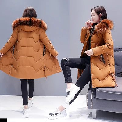 caramel colour Зимние Для женщин верхняя одежда средней длины до колена; длинные сапоги до колена женская пуховая хлопковая куртка Тонкий меховой воротник с капюшоном Большие размеры женские парки Cw051 - Цвет: caramel colour
