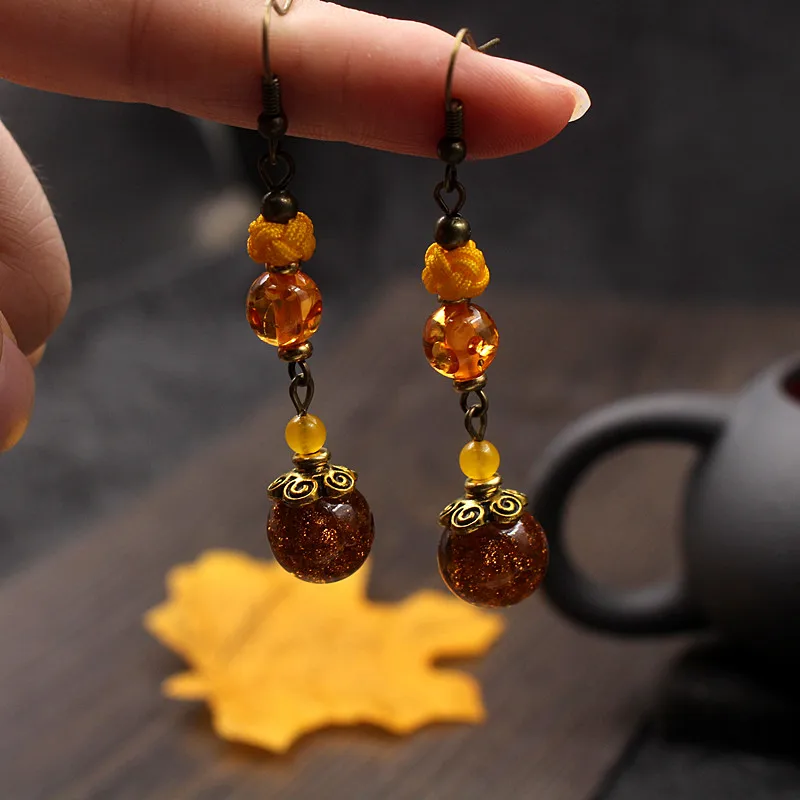 Женские серьги-подвески Yanting желтое глазированное стекло модные свадебные