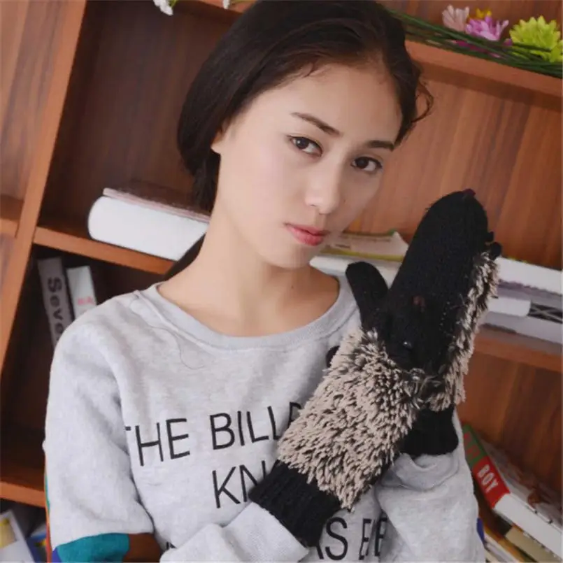 Перчатки YSDNCHI женские зимние вязаные теплые для фитнеса с рисунком ежика