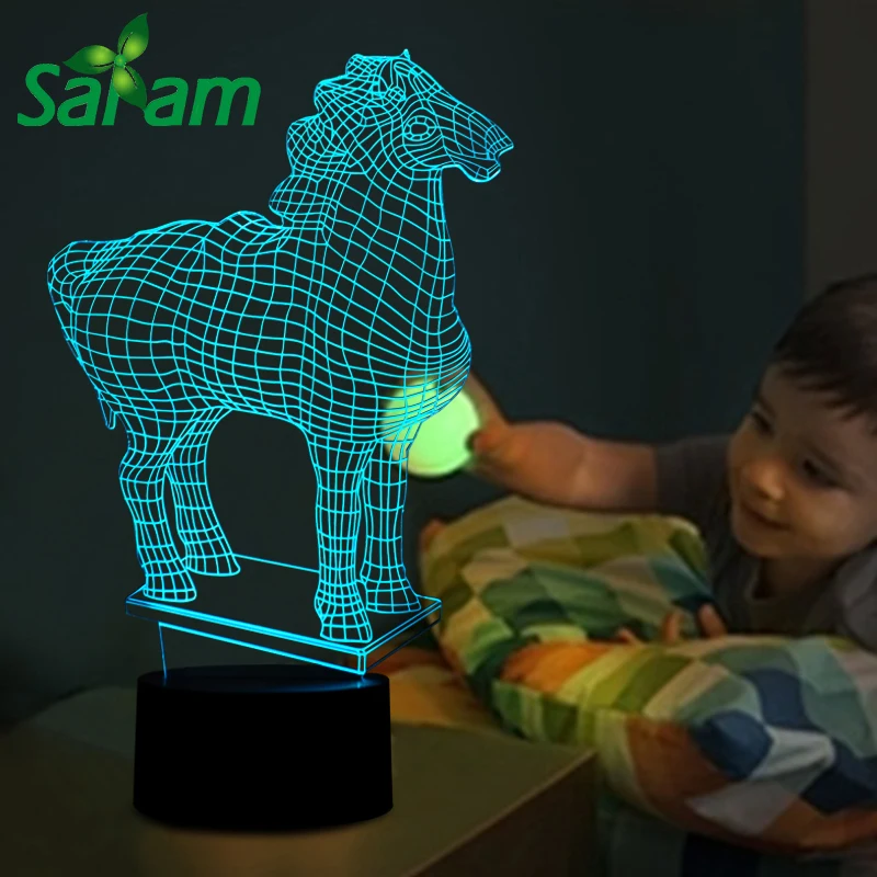 Красивый Европейский лошадей 3D LED ночные огни настольные лампы сенсорная кнопка 7