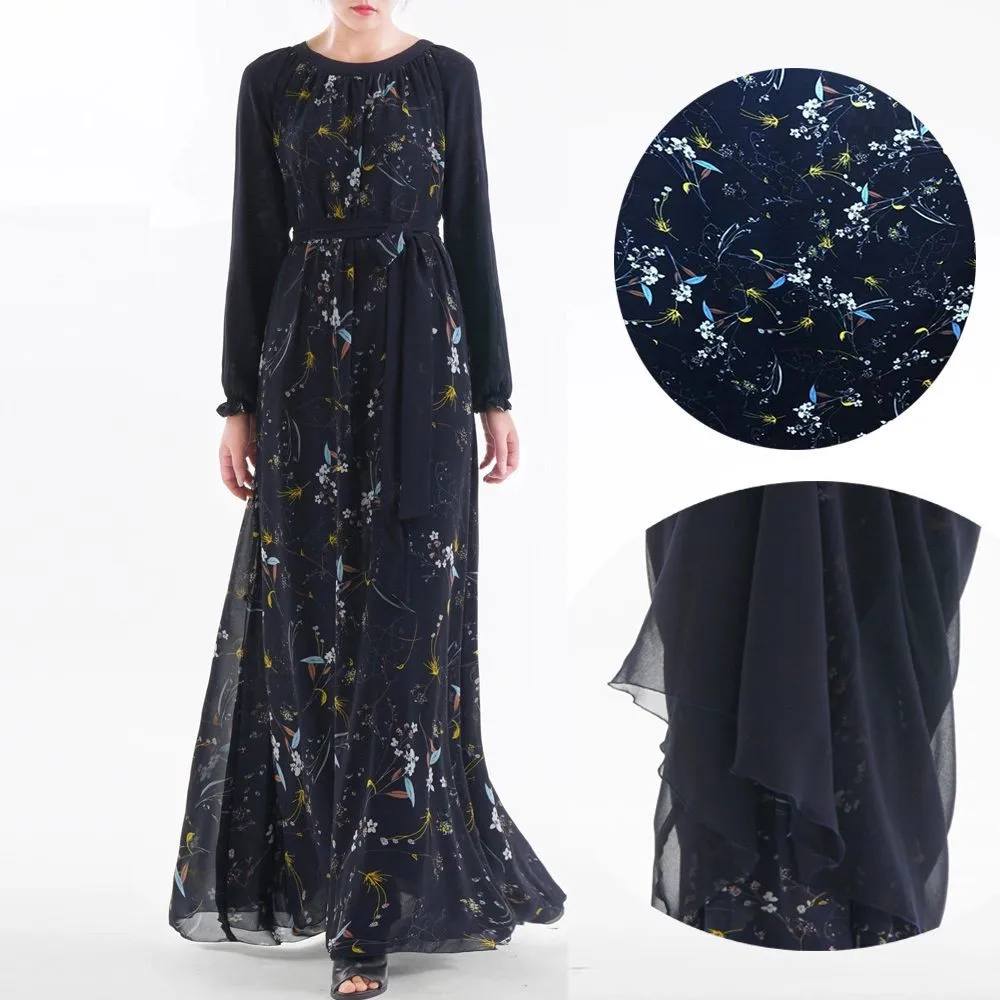 2019 мусульманское женское Цветочное платье абайя с длинным рукавом двустороннее