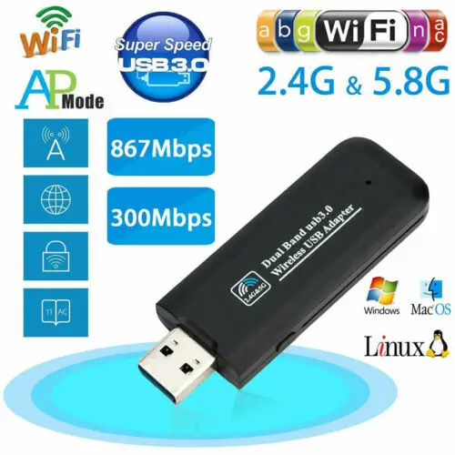 USB 3 0 AC1200 802.11ac WiFi беспроводной адаптер ключ ПК ноутбук 5 ГГц