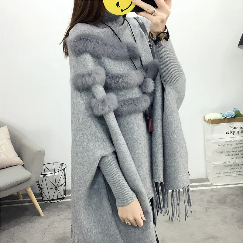 

2020 FXFURS Women Sweater Autumn Winter Bat Sleeve Loose Knitwear Fashion New Turtleneck Trend Tassel Women Knitted Sweater Tops