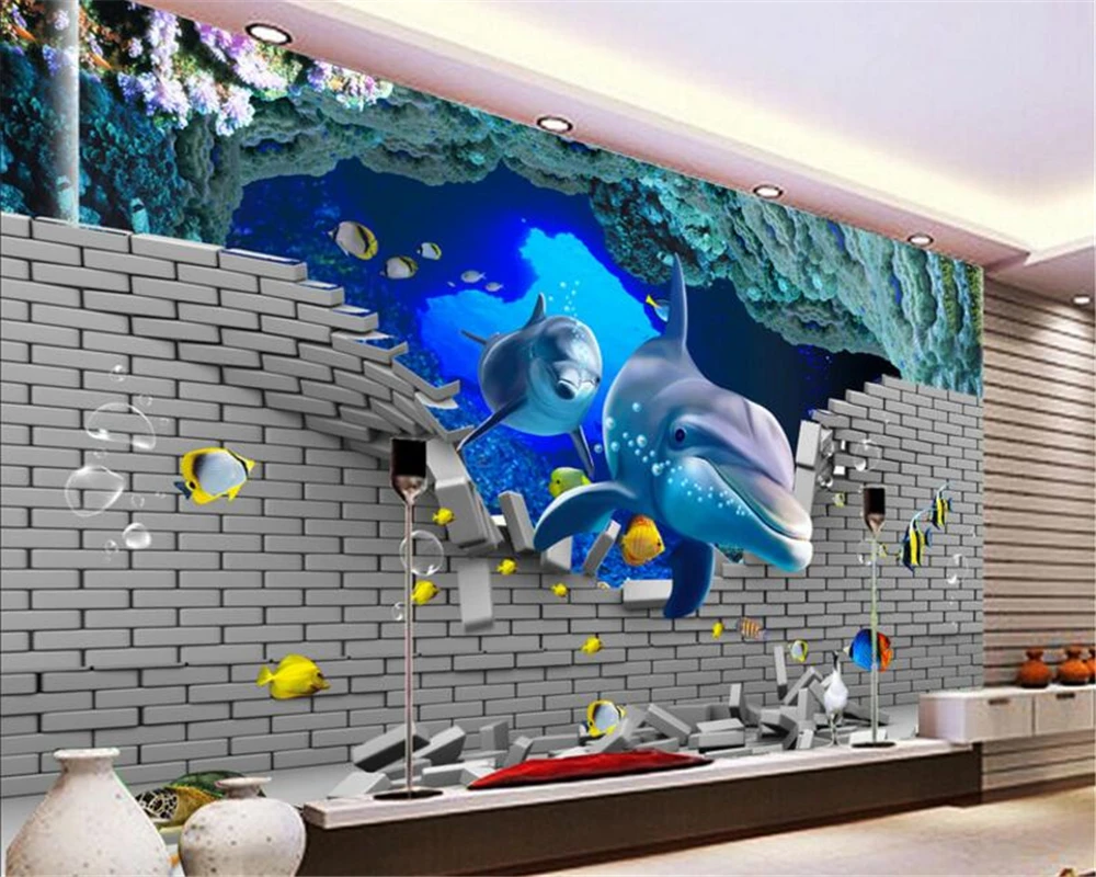 3D стерео обои подводный мир внутреннее украшение картина ТВ фон стена 3d обои|3d