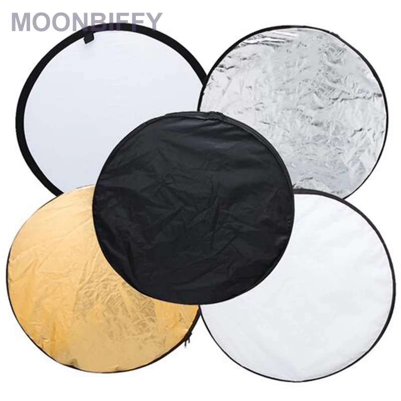 

24" 60cm 5 in 1 Portable Collapsible Light Round Photography White Silivery Reflector for Studio Multi Photo Disc Diffuers