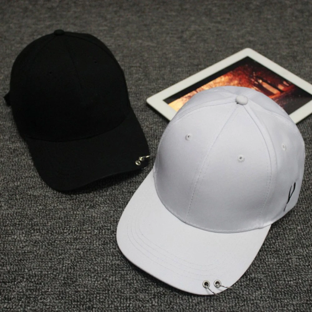 Кепка в Корейском Стиле Белая с черепом кольцо пронзили Гибкие карнизы бейсболка