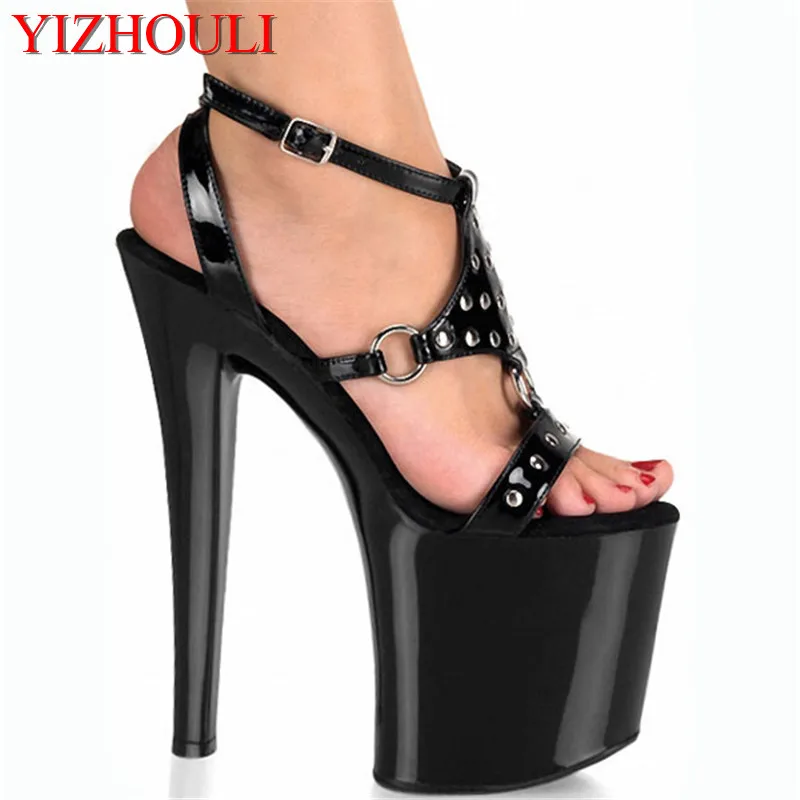 20cm Tangerine black high heel sandals, temptation of the lacquer that bake paint high heel, party Dance Shoes