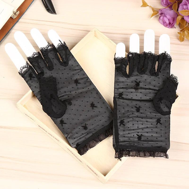

Half finger Womens Sexy Dressy Lace Gloves Sunscreen Short Gloves Fingerless Lace Driving Gloves Spring And Summer Mittens