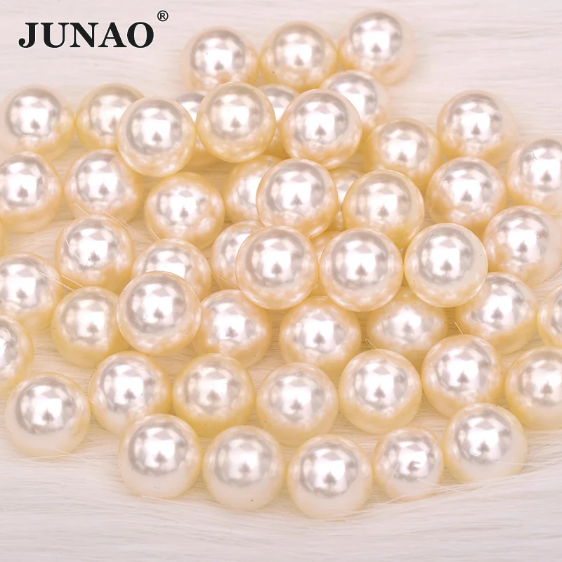 Beige JUNAO 3 4 6 8 10 12 16 18 20 25 30 мм белый жемчуг бисер для одежды круглый жемчуг бисер не швейные пластиковые бусины для одежды - Цвет: Beige