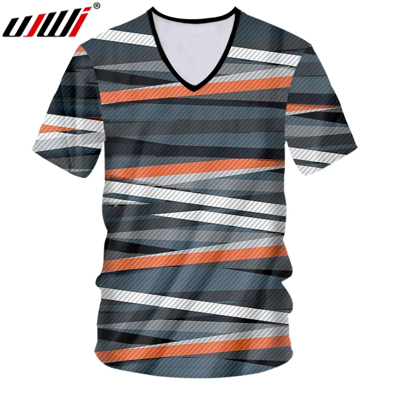

Футболка UJWI мужская с V-образным вырезом, черно-белая тенниска из спандекса с перекрестными полосками, майка с 3D принтом, 6XL