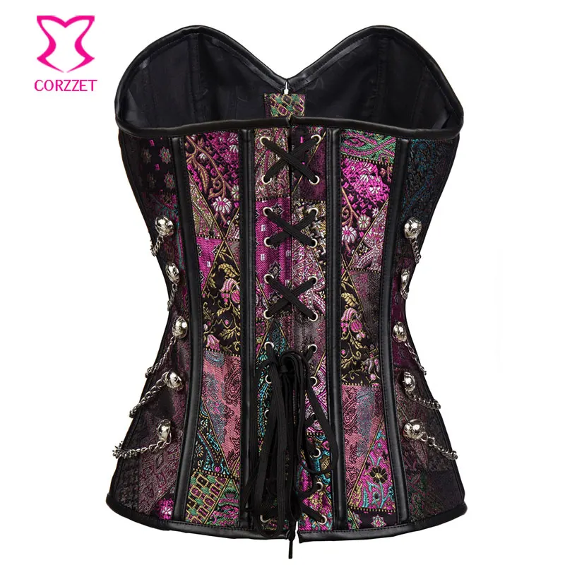 S-6XL Burlesque парча фиолетовый стимпанк корсет готическая одежда Corpetes E Espartilhos