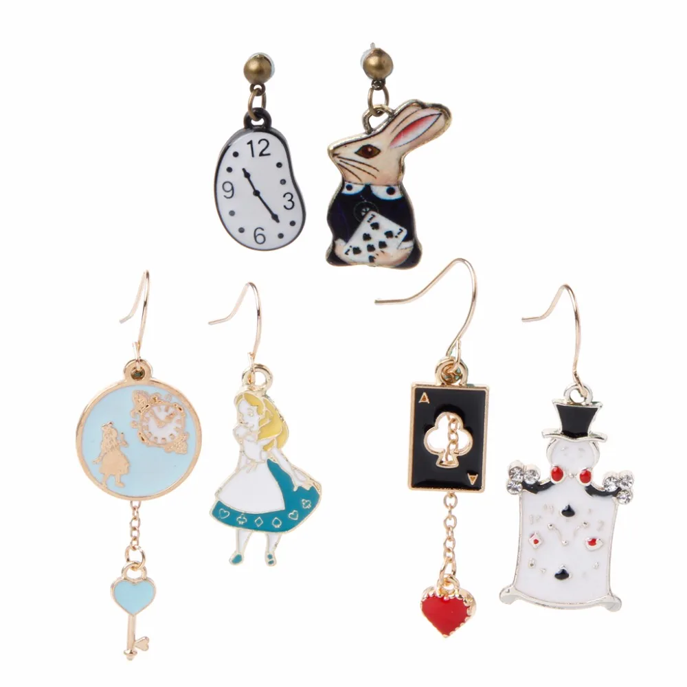Часы кролика покер вечерние мультфильм значок серьги Алиса в стране чудес