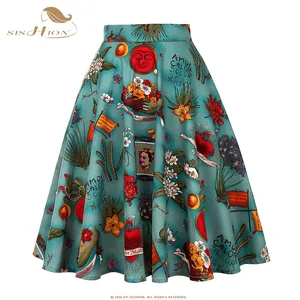 SISHION 2021 Летняя женская юбка с высокой талией, зеленые хлопковые черный, красный цветочная кофта с узором в горошек 50s 60 ретро качели в винтажном стиле; Летняя юбка для маленьких девочек