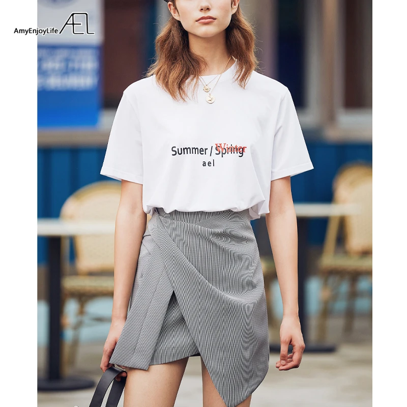 

AEL New Fashion Runway 2019 Designer Asymmetric Skirt Women's Houndstooth Fabric Mini Skirt