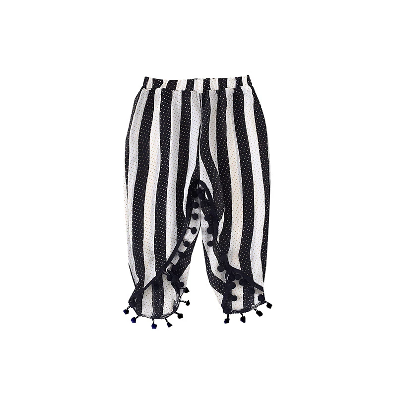 

Длинные брюки в полоску для девочек, повседневные штаны с принтом в полоску и кисточками, одежда