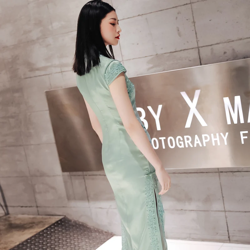 Женское платье с вышивкой длинное китайское для выпускного вечера Ципао