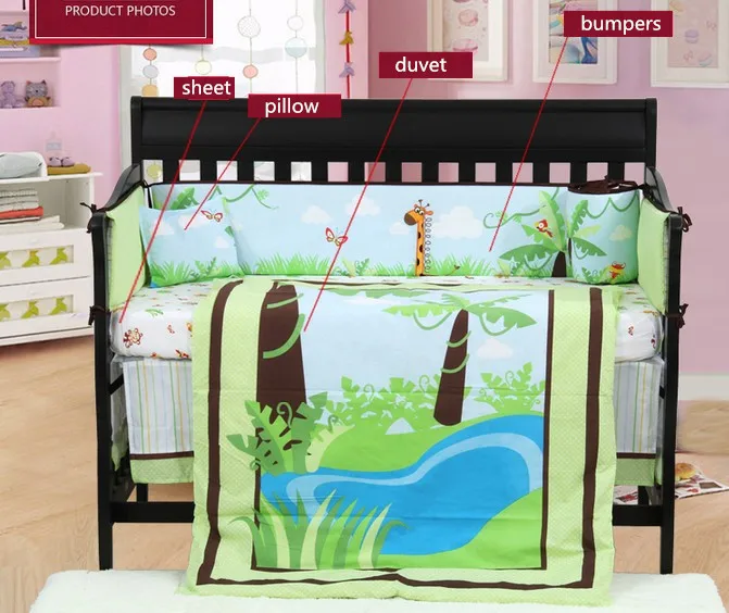 

4PCS embroidery baby bedding set baby cot crib bedding set cartoon бортики в кроватку (4bumper+duvet+sheet+pillow)