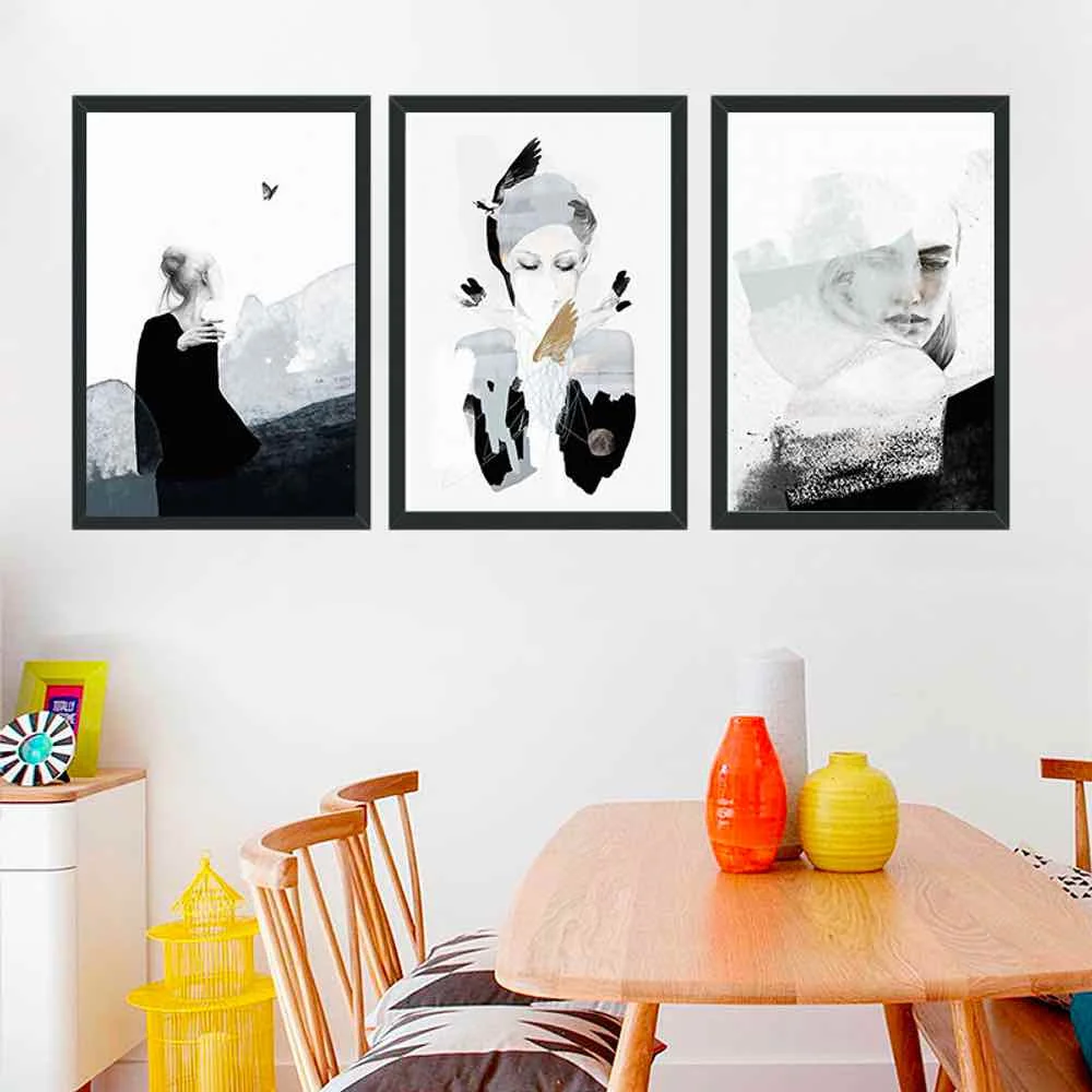 

HAOCHU Color Fashion Girl For Living Room Home Decor Painting Print Poster Simple Nordic Wall Picture Canvas Painting