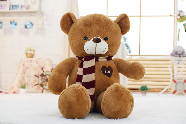 brown teddy bear A Мягкие биги плюшевые медведи чучело Плюшевые игрушки с шарфом 80 см 100 см милые большие медведи для детей огромная Подушка куклы подарок подруге - Цвет: brown teddy bear A