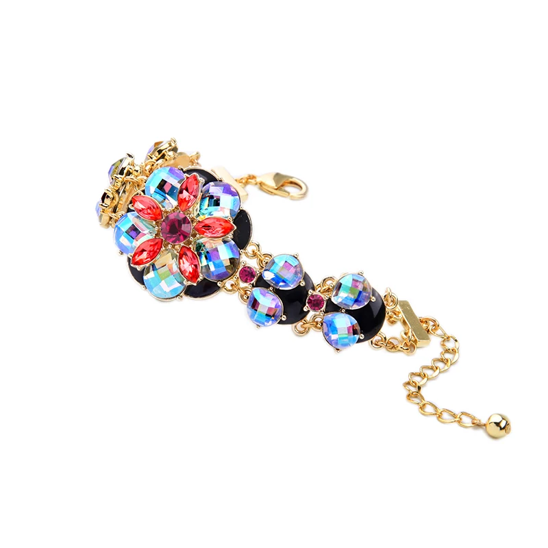 Золотой цветной браслет с большим цветком великолепный Женский массивный