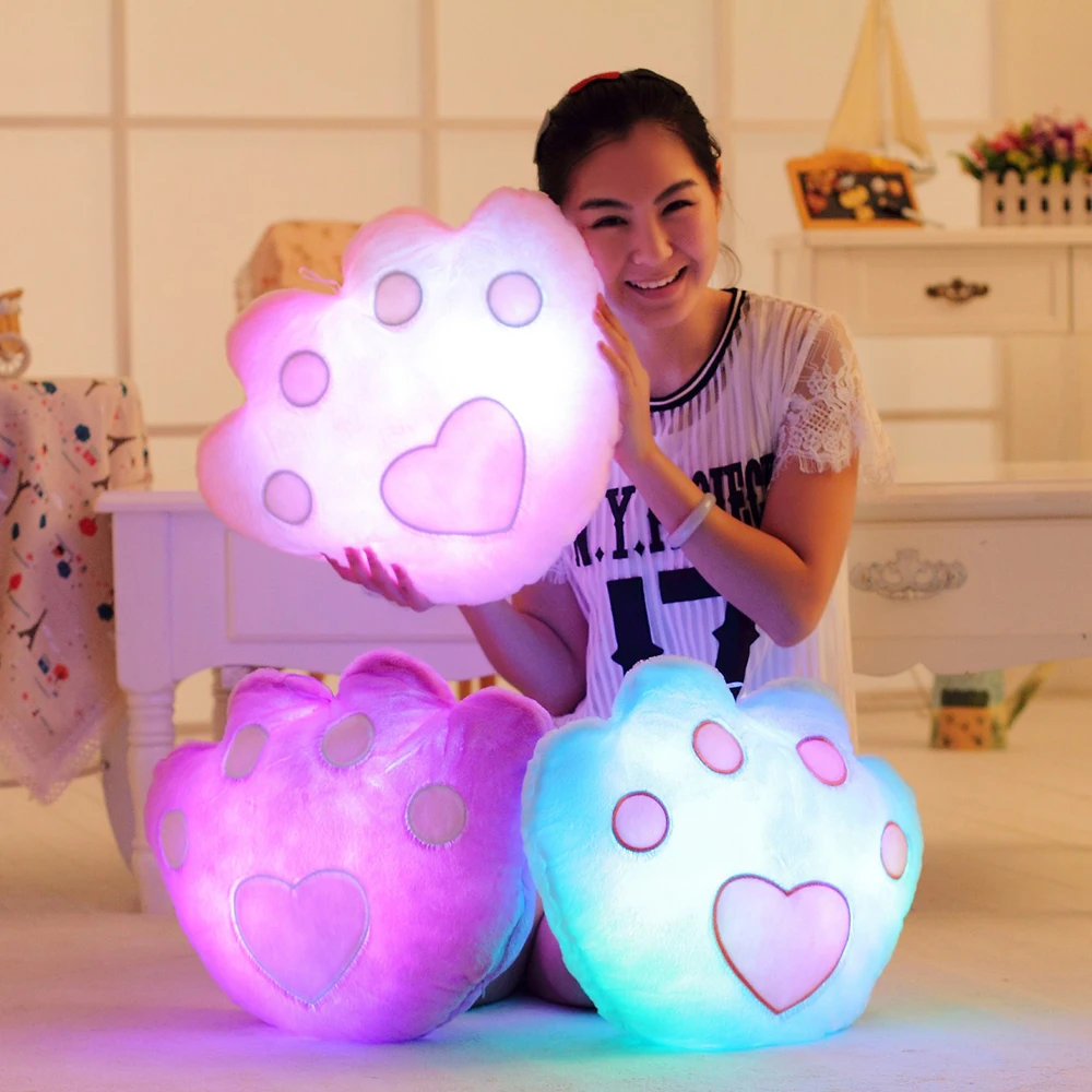 Красочные светящиеся подушки светодиодная лампа милая лапа форма плюшевая