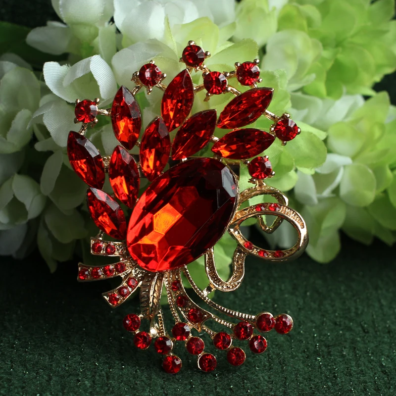 Цветок золотой цвет Броши из горного хрусталя для женщин булавки отворот булавка