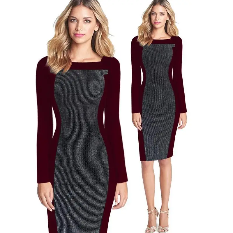 Iricheraf Для женщин вязаное платье длиной до колен квадратный воротник с длинным