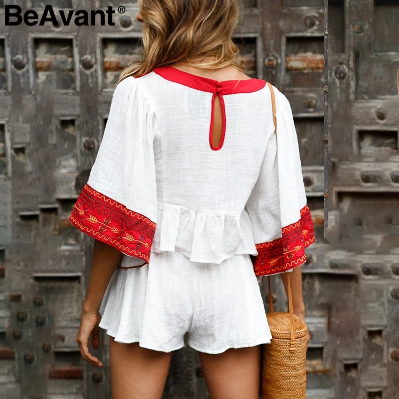 BeAvant двух частей кисточкой Вышивка playsuit Ползунки кружева выдалбливают