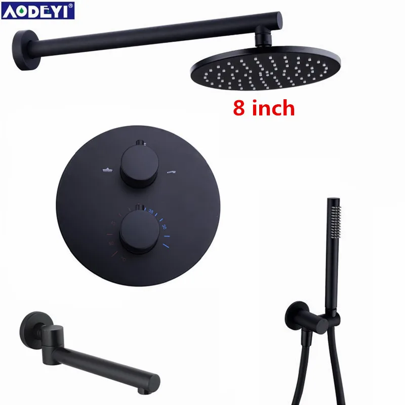 3 ways 8 inch Латунные черные смесители для душа 8-1" насадка для душа для ванной Душевой набор переключающий 2 и 3 способа термостатический клапан Душевая система - Цвет: 3 ways 8 inch