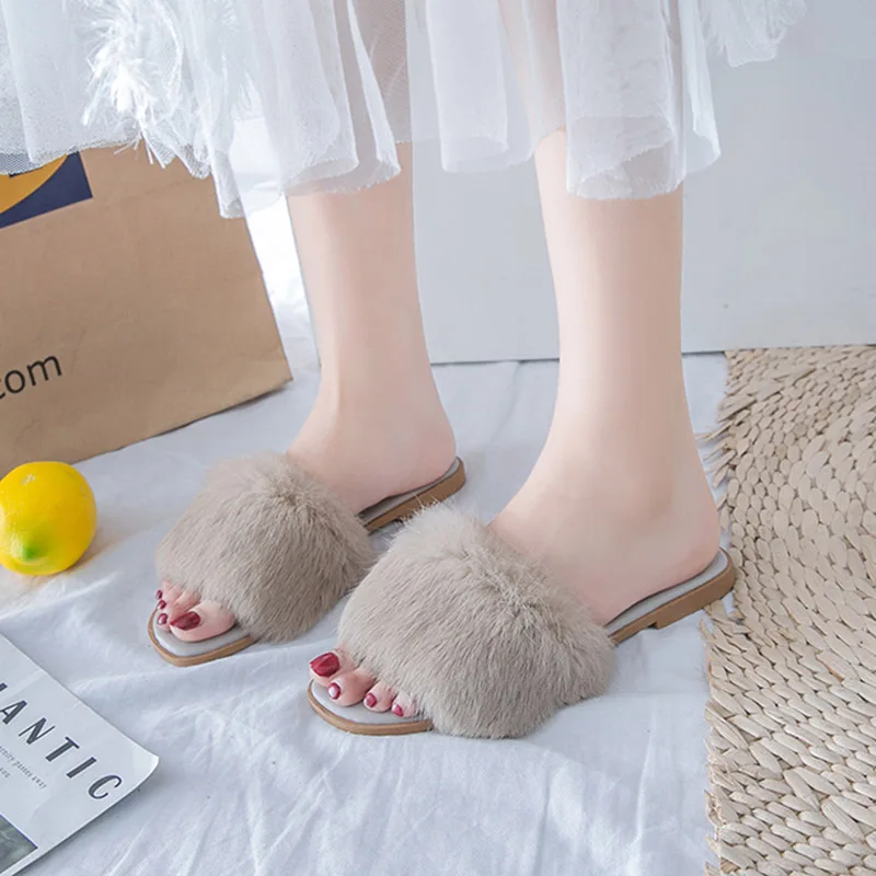 Женские шлепанцы Новинка 2019 года меховые ярких цветов женская обувь Вьетнамки
