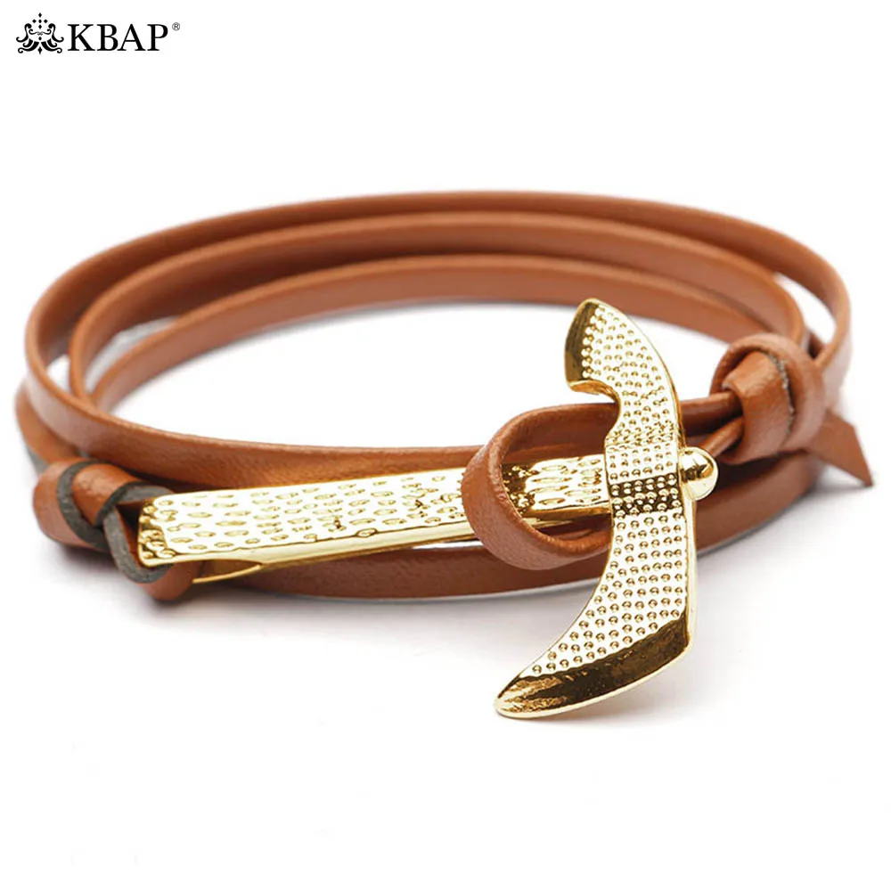 Мужской кожаный браслет с якорем винтажный золотым топором|leather wrap bracelet|wrap