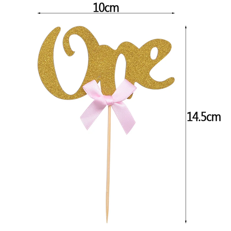 Золотой серебряный один год ребенка день рождения торт Топпер DIY поделки из