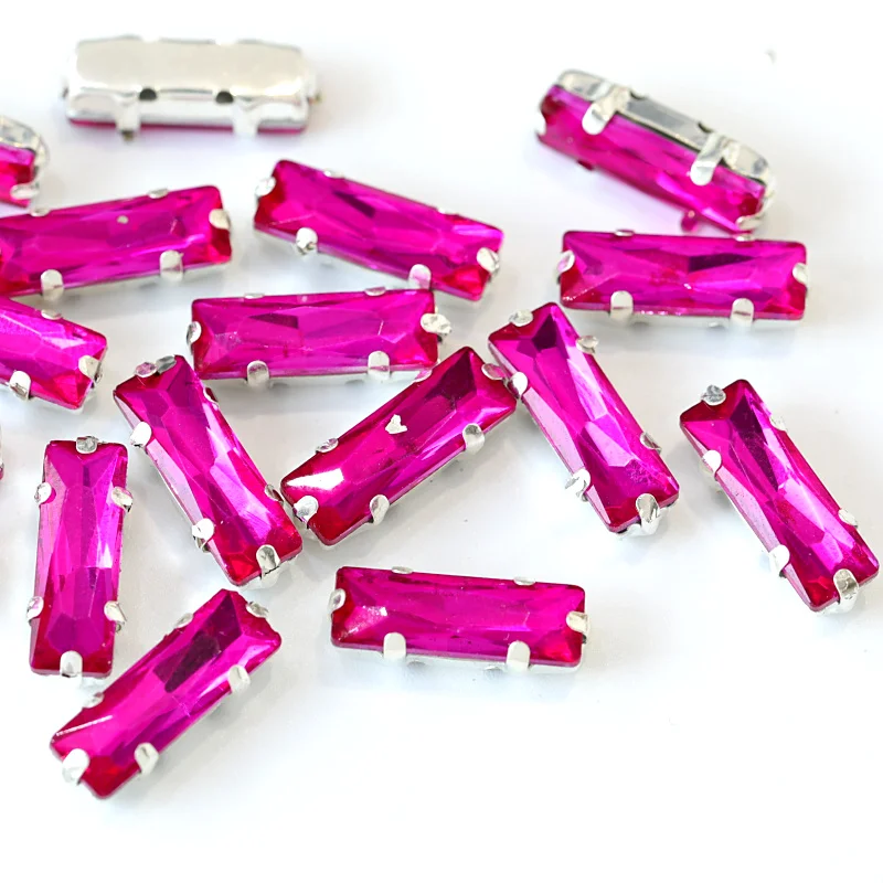 5X15mm 20 шт высокое качество прямоугольное стекло пришивные стразы с серебряными