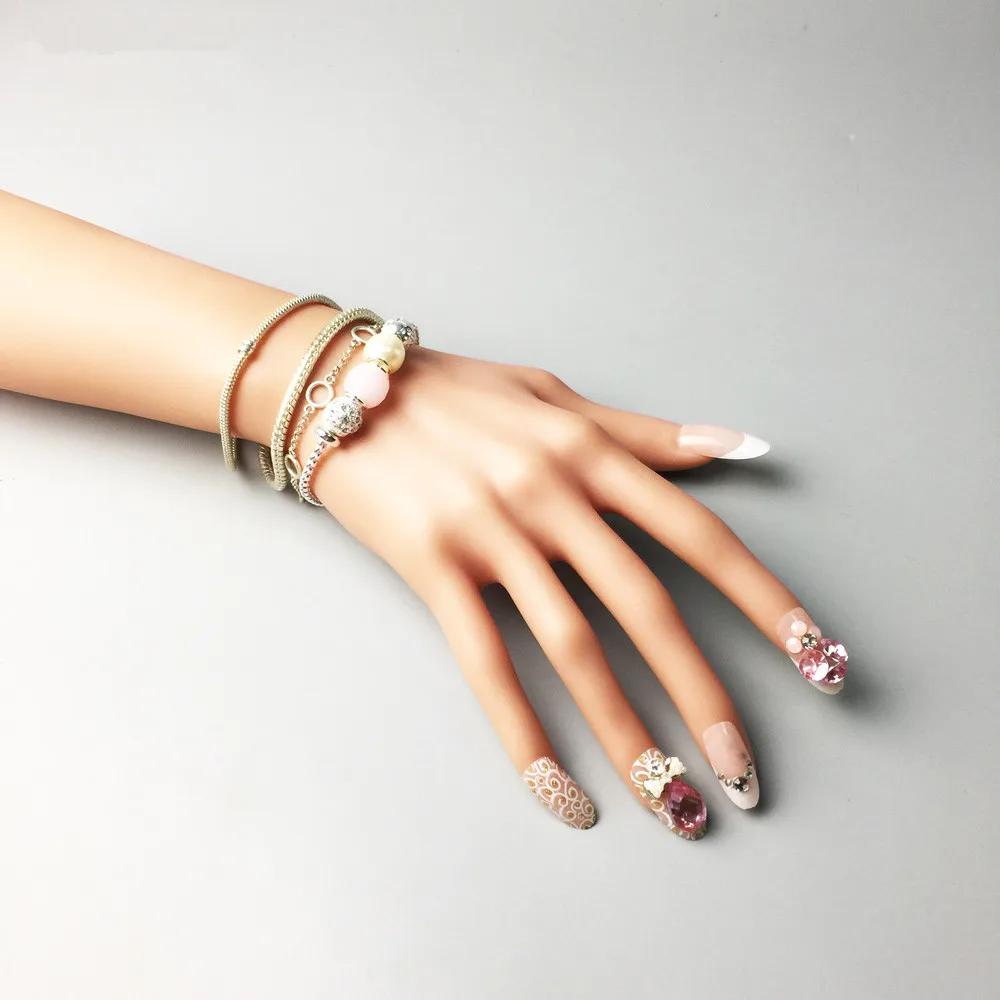 Серебро Основные звено цепи Браслеты с розовый Кристалл бисера Белый Karma Бусы