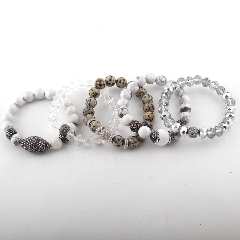 MOODPC модный красивый 5 шт набор серый/белый/черный браслет из натурального камня и
