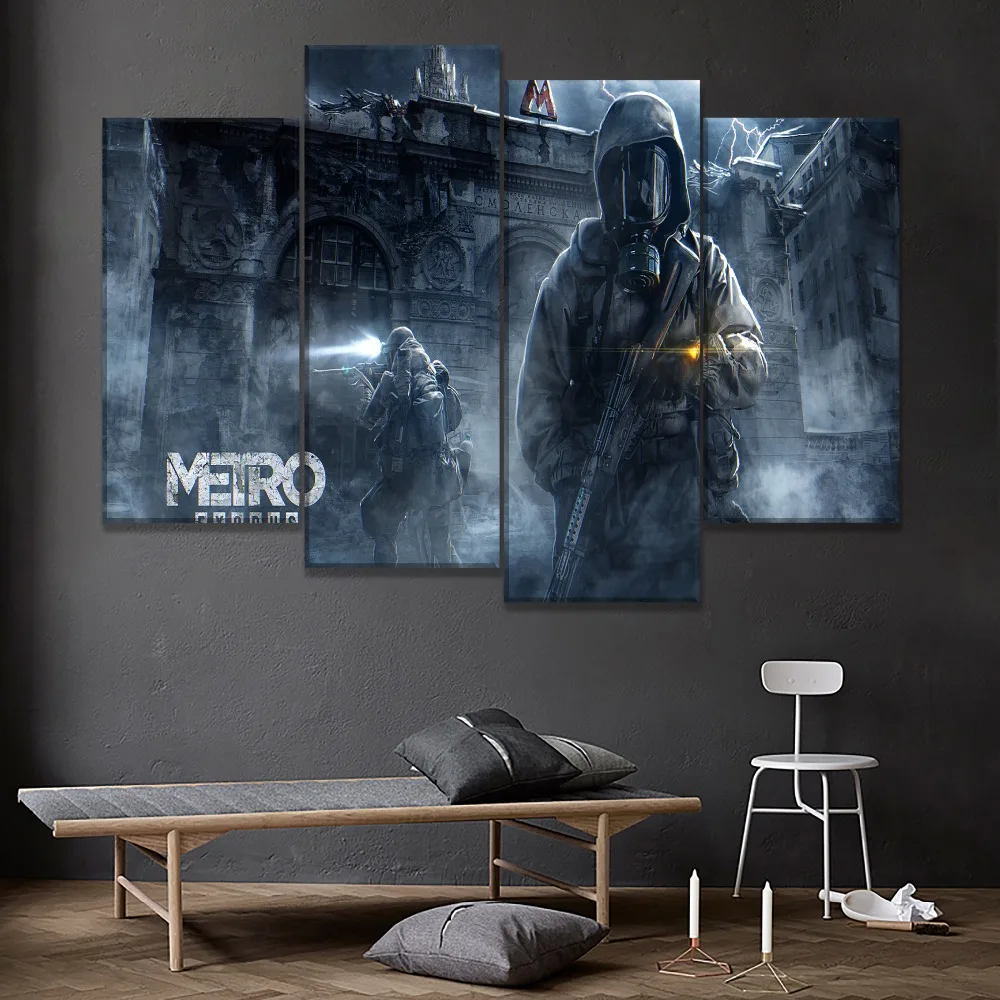 Metro Exodus картины 4 панели стиль картина Топ-рейтинг холст печать модульная игра большой плакат Современный домашний декор настенные работы