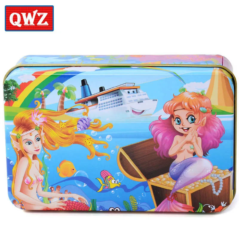 QWZ 60 шт. 3D DIY деревянные головоломки обучающая игрушка милая головоломка железная коробка Мультяшные персонажи животные Раннее Обучение для детей Подарки
