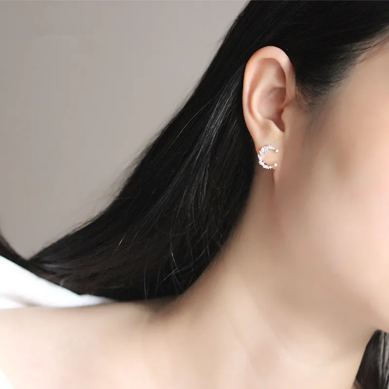 

Fashion Cubic Zirconia Crescent Moon Stud Earrings For Women Girls Silver Color Earrings Half Moon Earring Korean Studs Jewelry