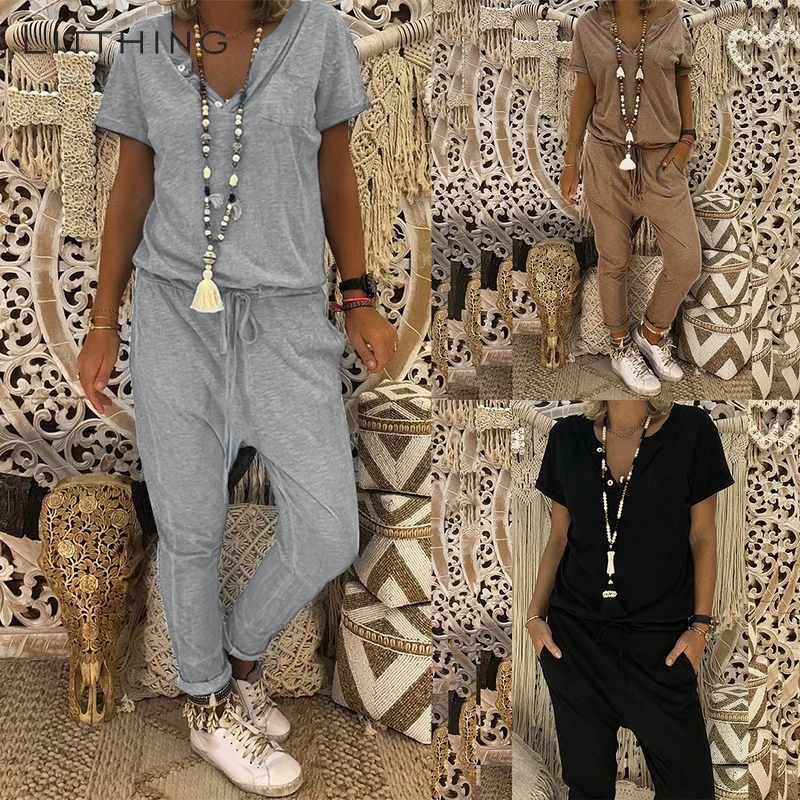 LITTHING 2019 новые женские комбинезоны с короткими рукавами Летние повседневные