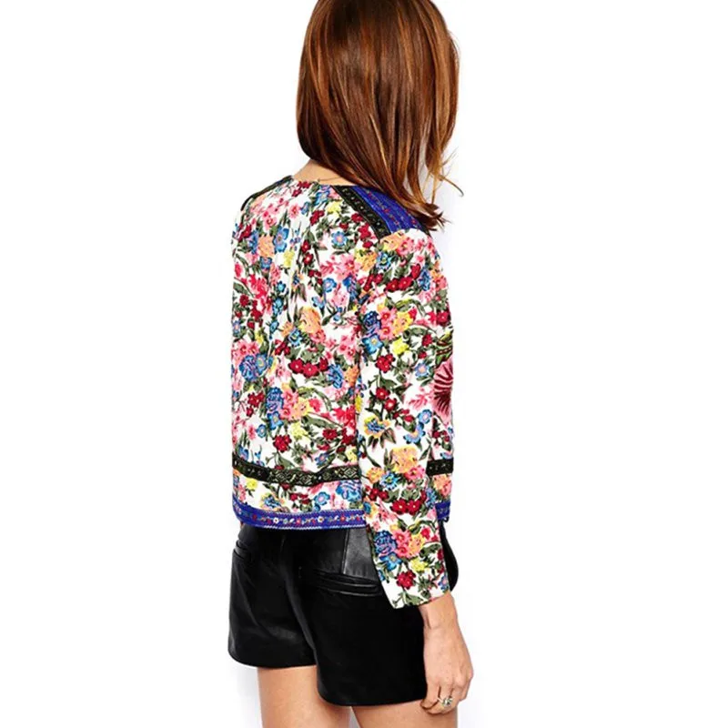Винтаж Цветочный принт длинный рукав куртка Изготовленная с применением техники