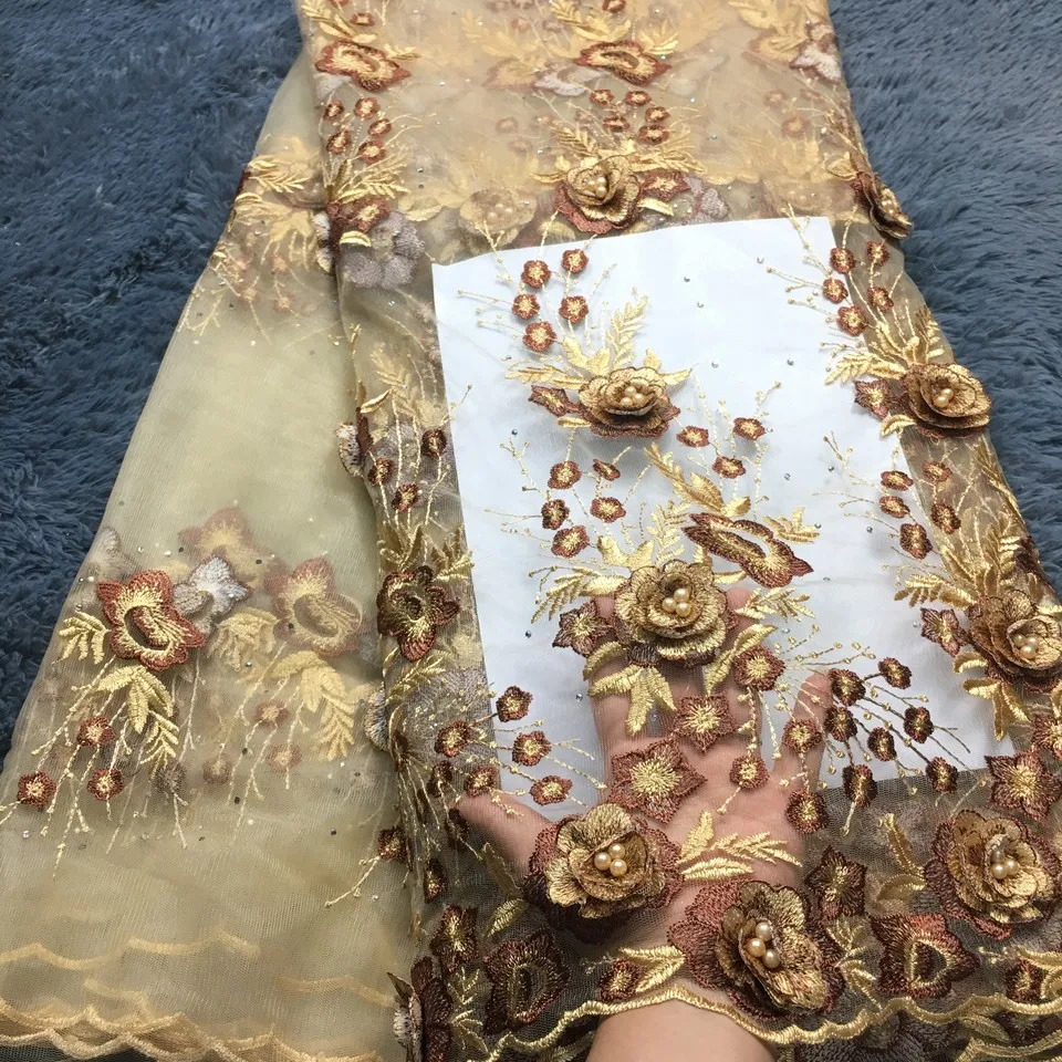 Кружевная ткань LM284 с объемным цветком в африканском стиле|Кружево| |