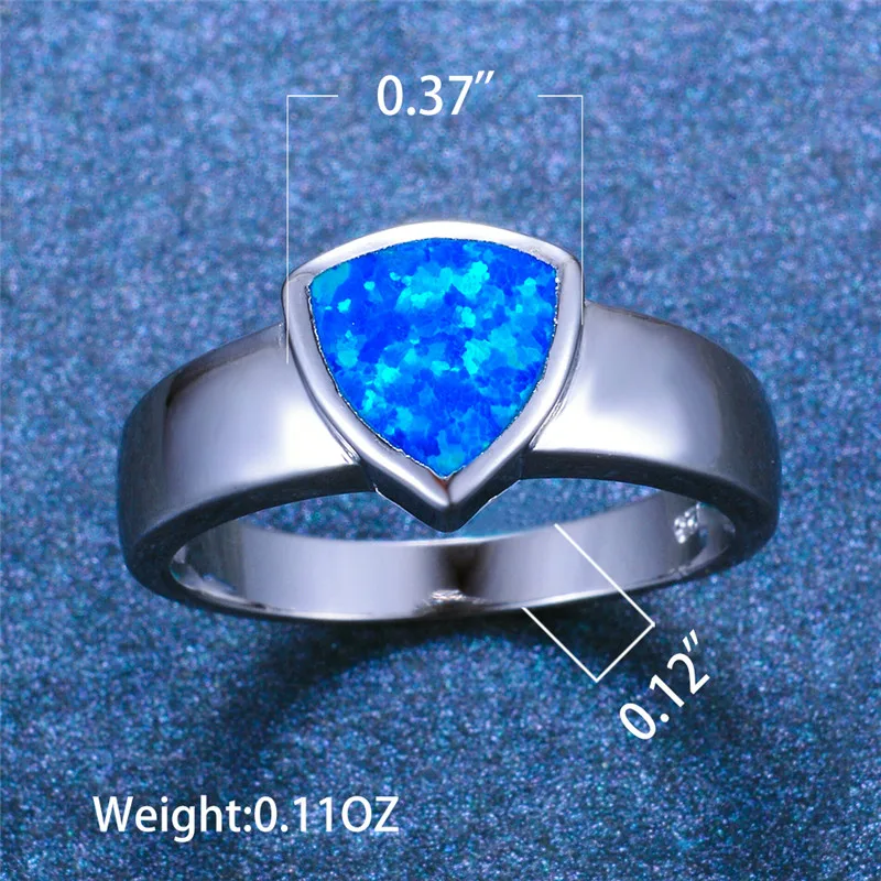 Простое женское серебряное треугольное кольцо Бохо голубое с камнем &quotогненный