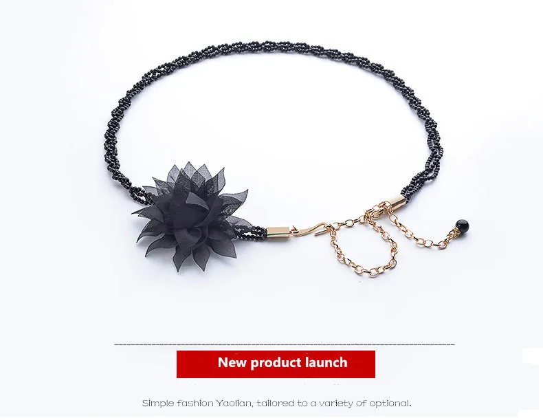 HoolttPrinc Elegant women pearl belts metal chain big flower belts black white pearl chain women fashion clothing accessories