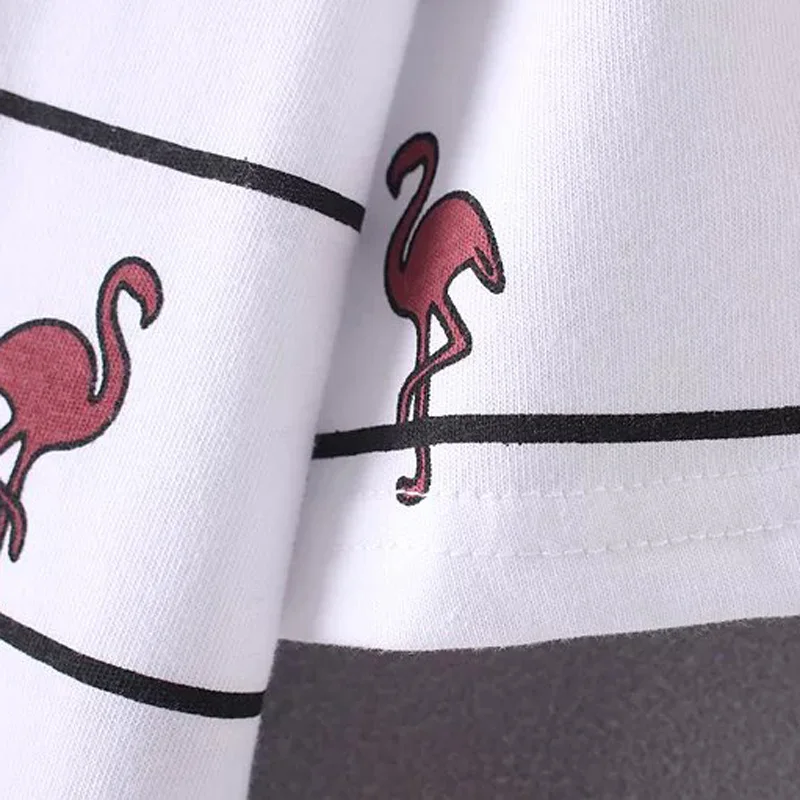 LD Helly женщин Фламинго принтом полосатые футболки женские летние милые уютный