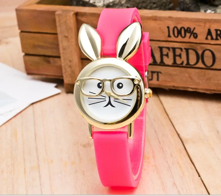 100 шт./лот модные милые силиконовые часы с кроликом кварцевые повседневные