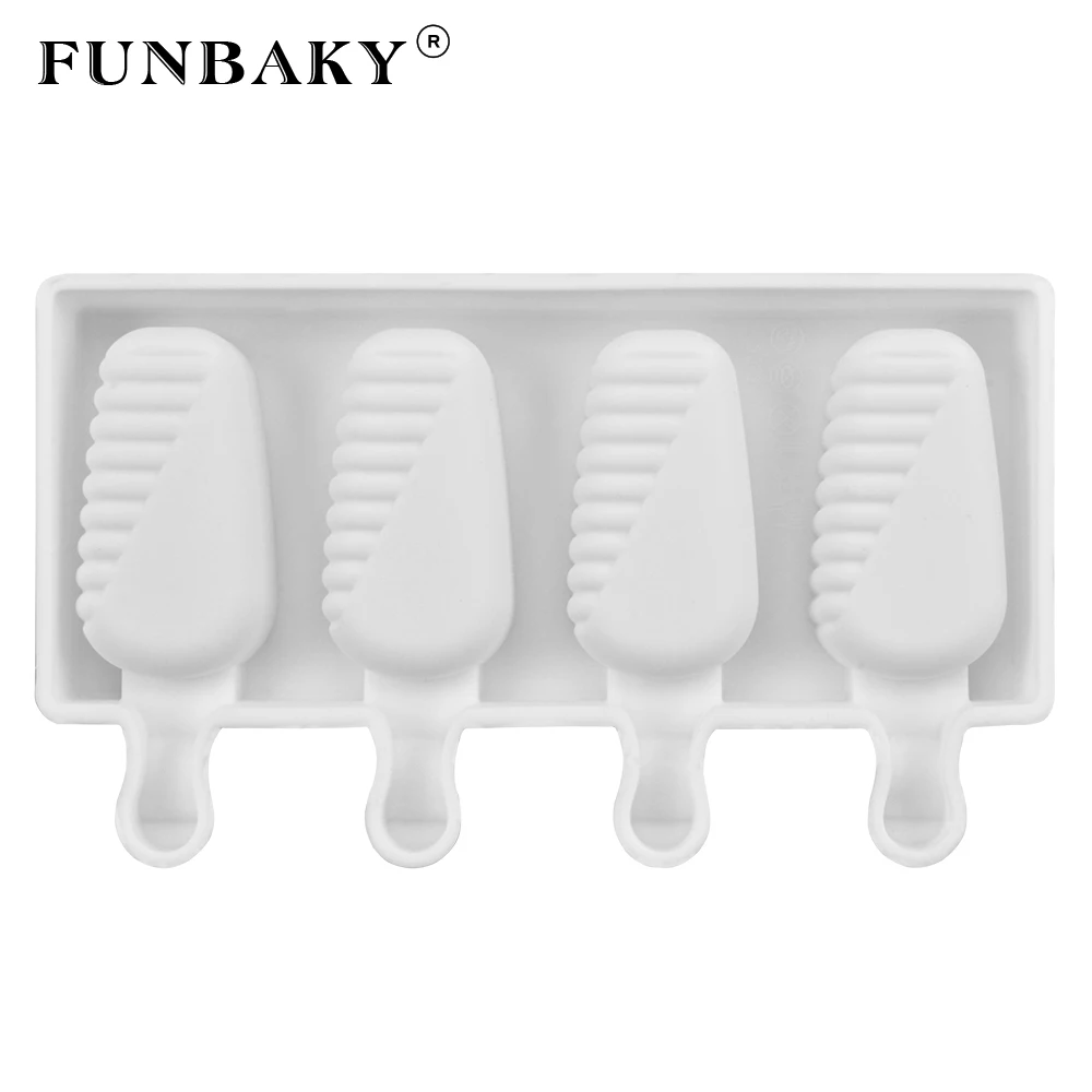 FUNBAKY 4 полостей пищевого силикона льда формы для крема для детей дома с палочками эскимо домашний производитель