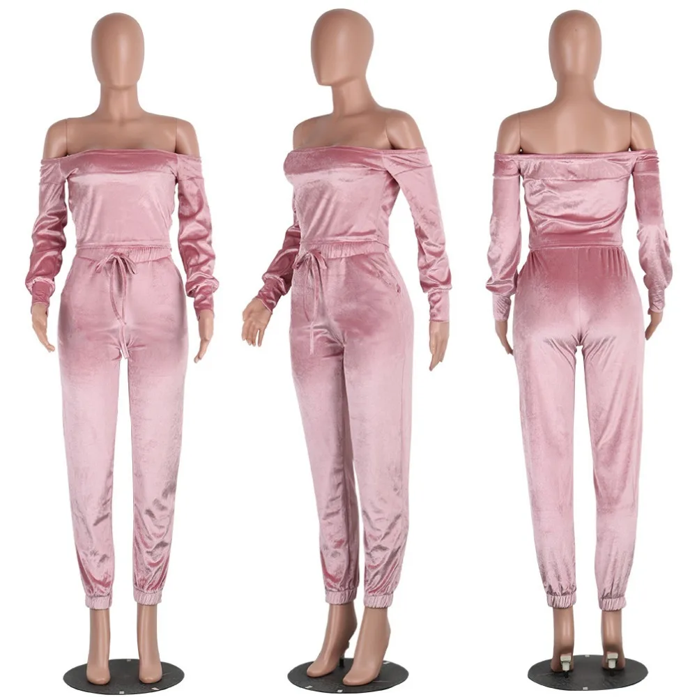 2017 Новинки для женщин Мода с плеча Сексуальная велюр Комбинезоны женские