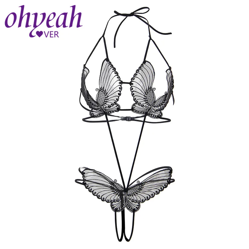 Ohyeahlover прозрачный костюм бабочки для тела женский боди открытый бюст сексуальный костюм горячий эротический без косточек Тедди белье RM80762