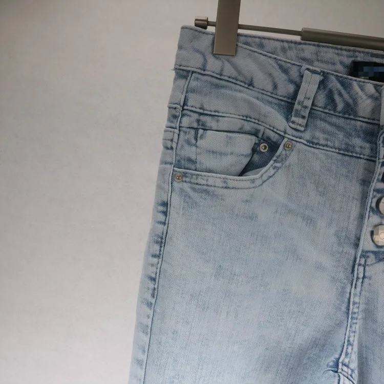 High waist spring women fashion slim water wash pencil style casual skinny jeans female 5 button vintage denim bottom pants | Женская