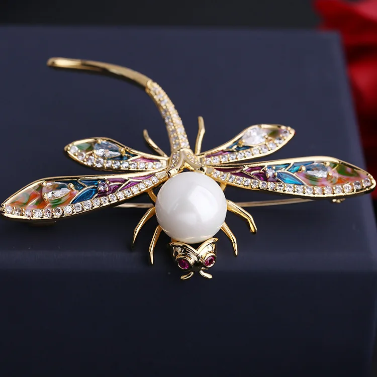 Женская брошь в форме стрекозы с фианитом 01284|dragonfly brooch|brooches for womenbrooch fashion |